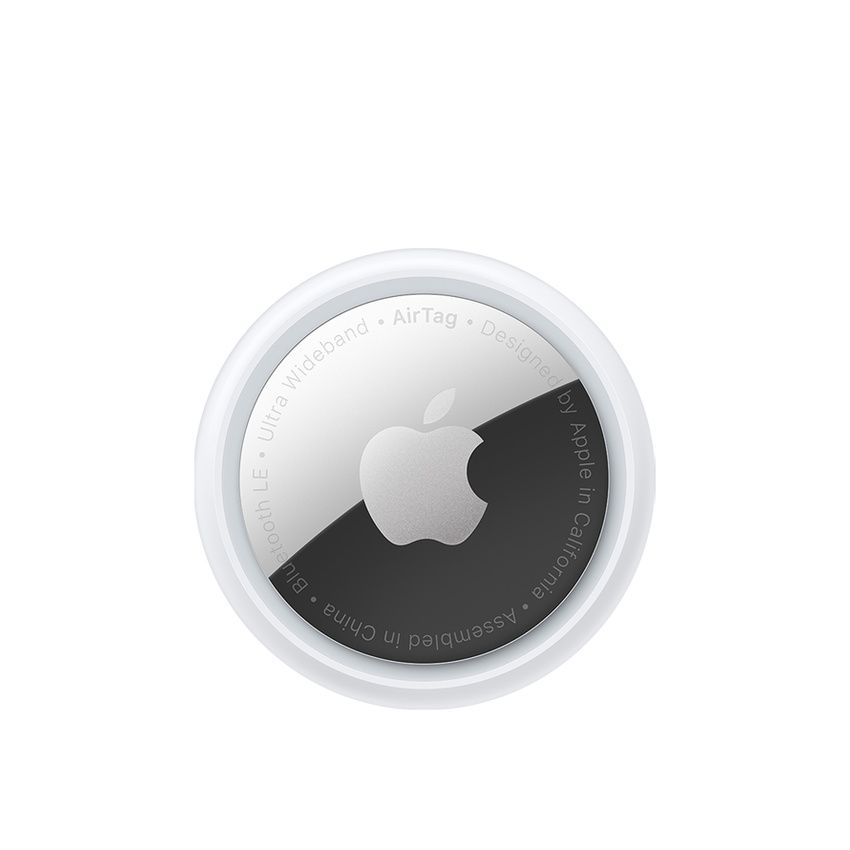 Silver and white Apple AirTag