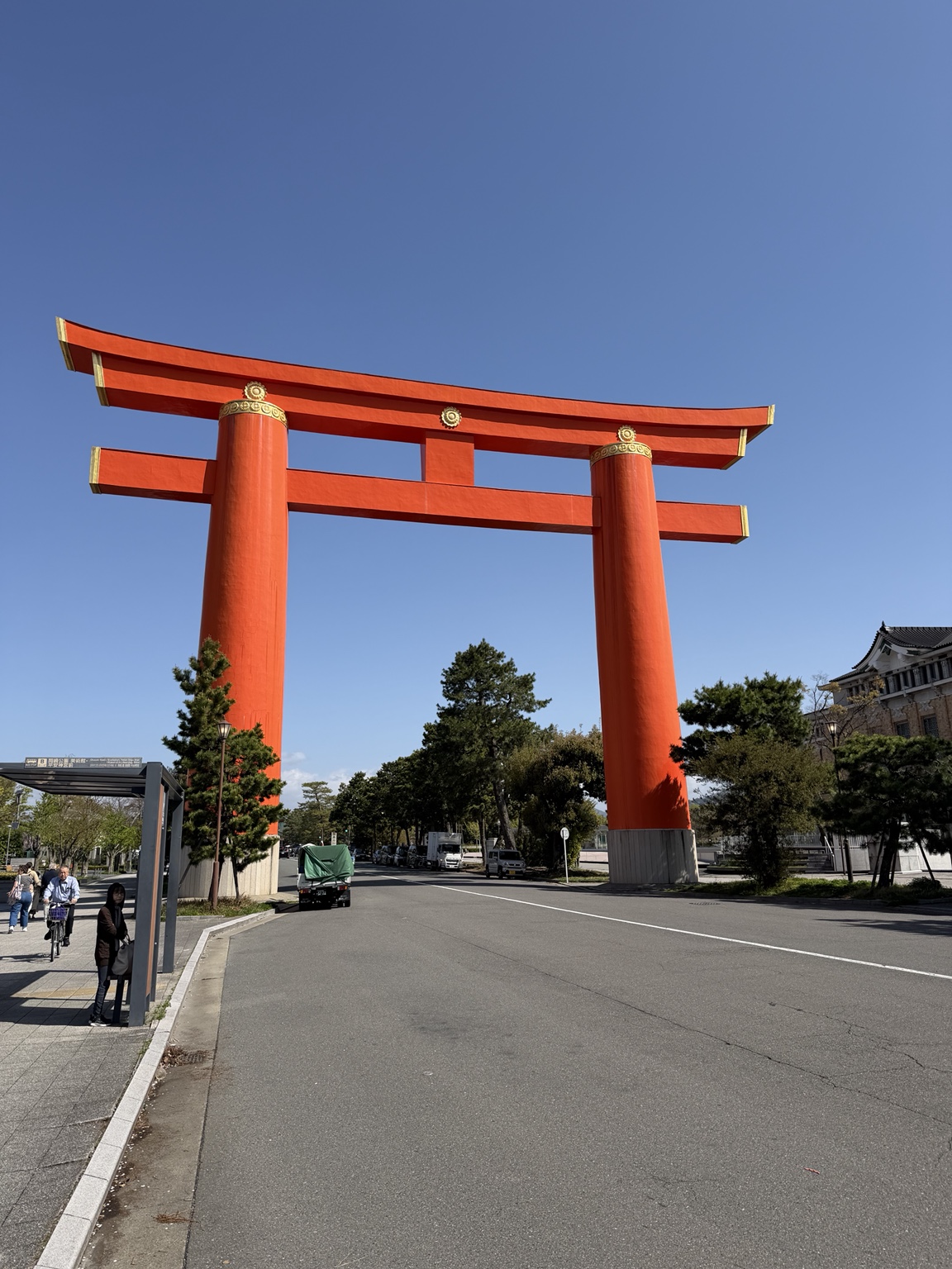A bright vermilion torii gate in Kyoto